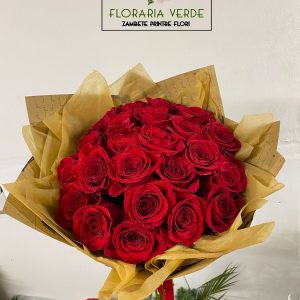 Buchet trandafiri rosii Floraria Verde - cu logo